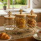 Royal Gold Glass Jar Set 3 Piece Luxury Storage Containers with Elegant Stand