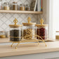 Royal Gold Glass Jar Set 3 Piece Luxury Storage Containers with Elegant Stand