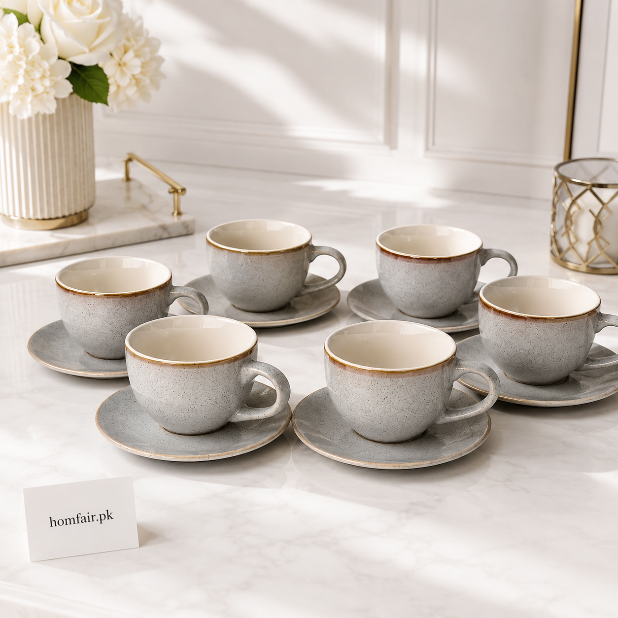 Danny Home 12-Piece Ceramic Cup & Saucer Set
