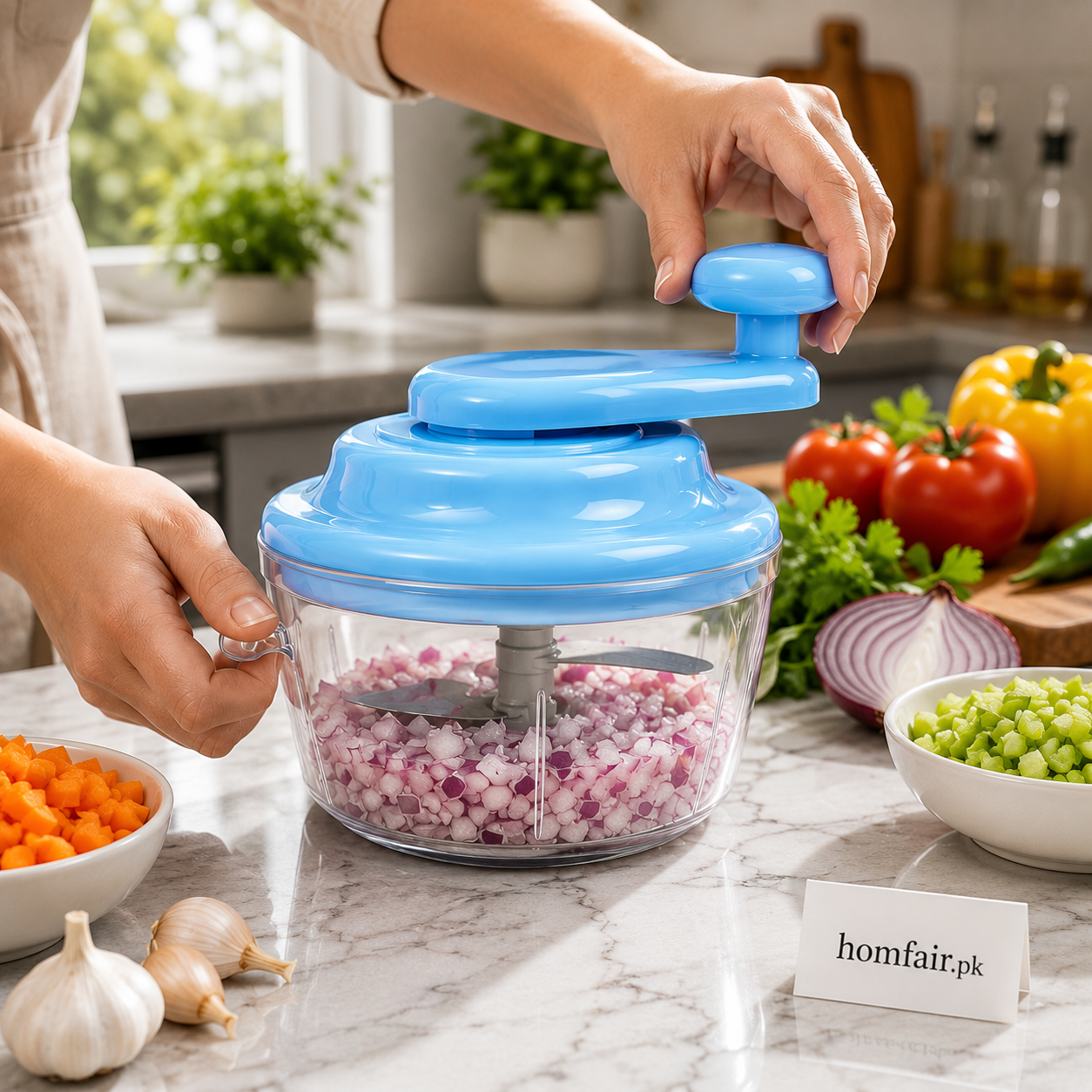 Mini Food Chopper – Hand Crank Vegetable & Onion Chopper