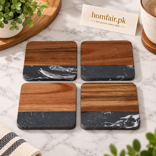 Danny Home Premium 4-Piece Coaster Set – 10 × 10cm Stylish Table Protection & Dining Accessory