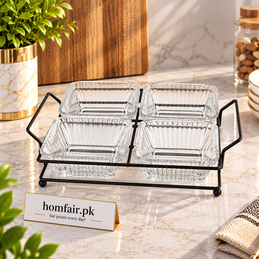 Danny Home Premium 4-Section Glass Snack Bowl – 300ml Elegant Serving Collection for Snacks & Appetizers