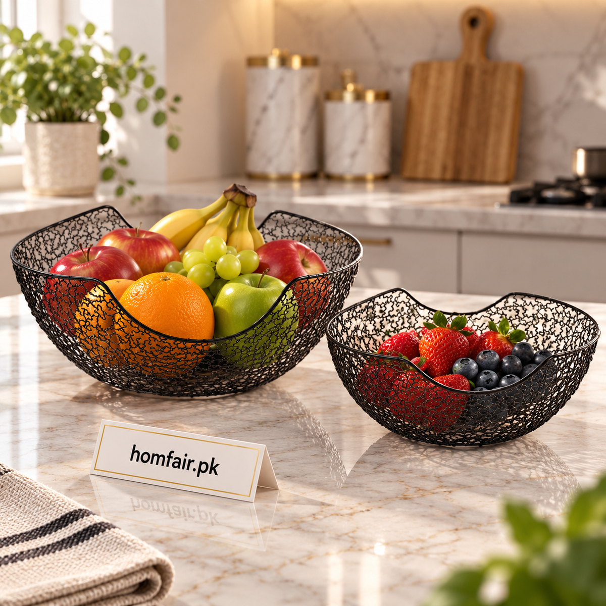 Modern Black Wire Decorative Basket Set of 2 for Kitchen and Home