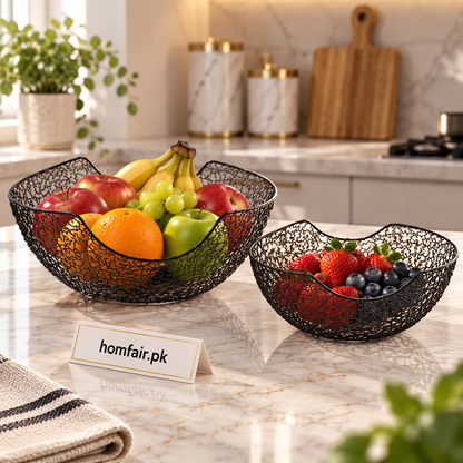 Modern Black Wire Decorative Basket Set of 2 for Kitchen and Home