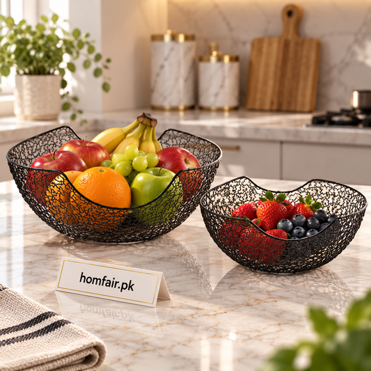 Modern Black Wire Decorative Basket Set of 2 for Kitchen and Home