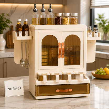 Premium Multipurpose Kitchen Storage Cabinet with Foldable Side Shelves & Storage Drawer