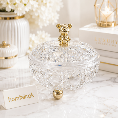 Luxury Crystal Acrylic Candy Bowl with Teddy Bear Lid (Small)