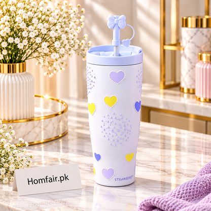 Sitarayuri Pink Bow & Pearl Design Tumbler with Decorative Straw Lid
