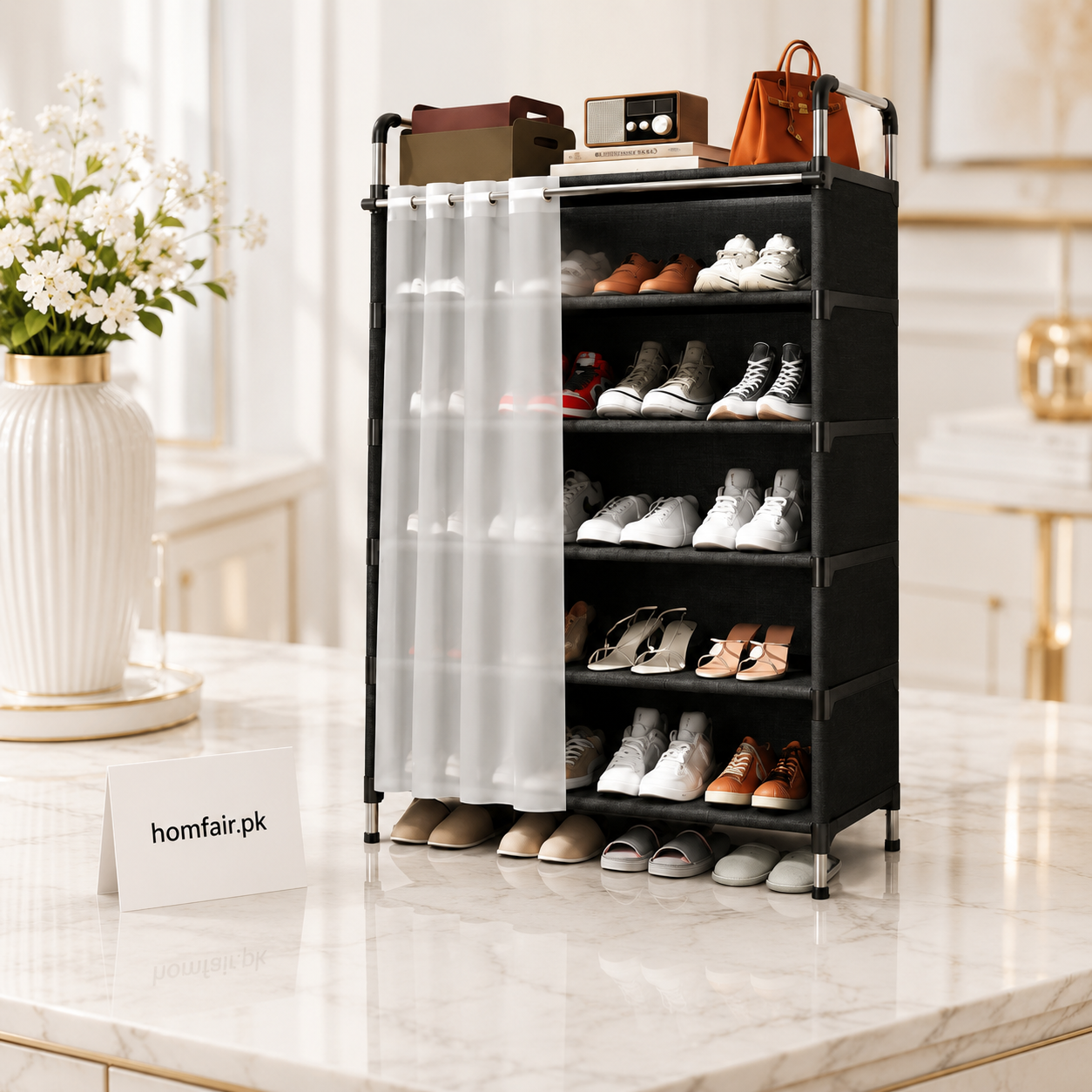 Dustproof Curtain Shoe Rack Multi-Layer Shoe Storage Organizer