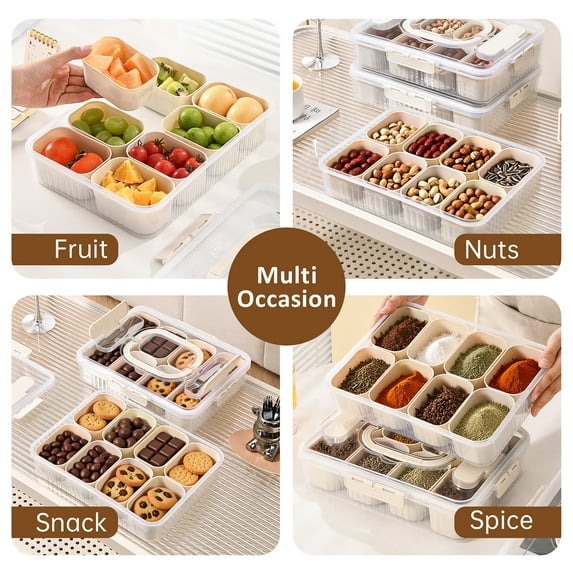 Divided Serving Tray with Lid and Handle Clear Snack Box