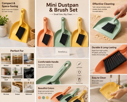 Mini Dustpan & Brush Set Handheld Cleaning Brush with Dustpan