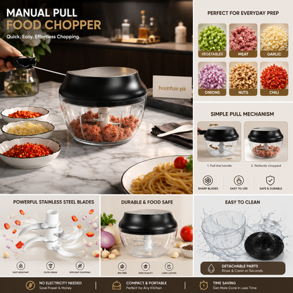 Multi-Purpose Manual Food Chopper with Stainless Steel Blades