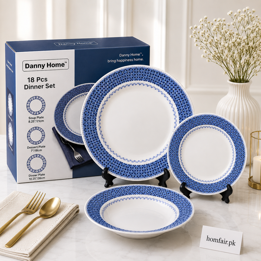Danny Home 18 Pcs Blue Crosshatch Dinner Set