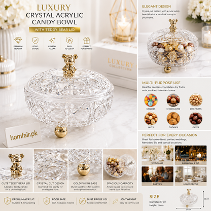Luxury Crystal Acrylic Candy Bowl with Teddy Bear Lid (Small)