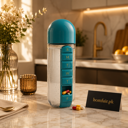 Portable Weekly Pill Organizer Water Bottle with Medicine Storage Compartments