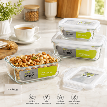 Limon 1806 Rectangle Glass Storage Set with Lids 3-Piece