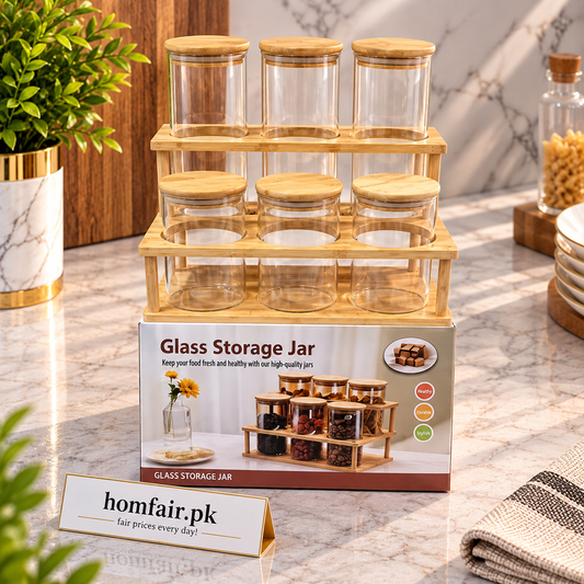 Danny Home Luxury 6-Piece Glass Storage Jar Set – Elegant Pantry Organization Collection for Modern Kitchens