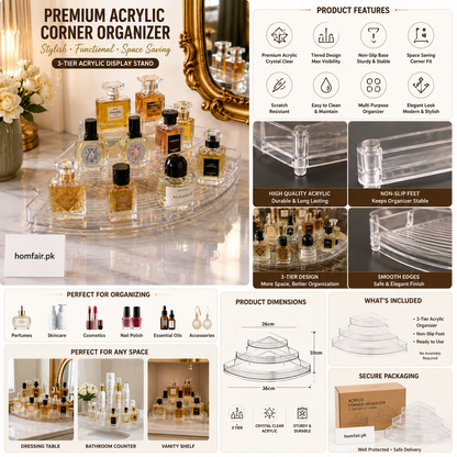 Premium 3-Tier Acrylic Corner Organizer – Perfume & Cosmetic Display Stand