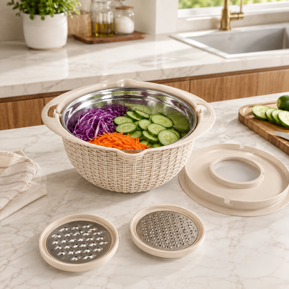 6-Piece Colander and Mixing Bowl Set with Grating and Slicing Attachments