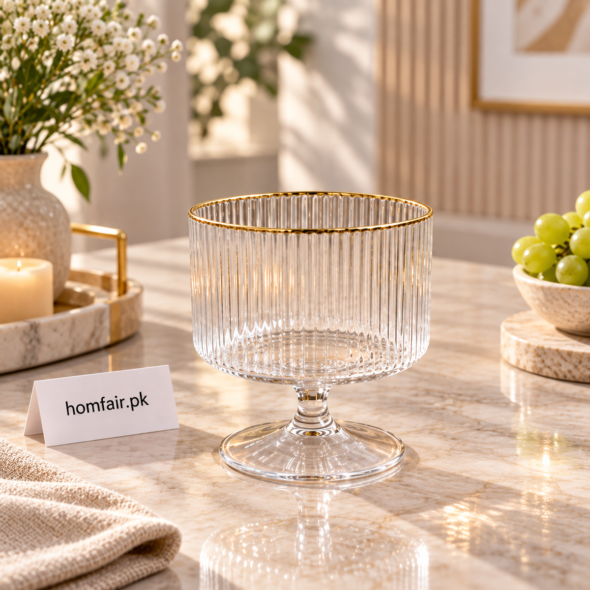 Royal Flower-Shaped Ribbed Crystal Trifle Bowls – Luxury Set of 6