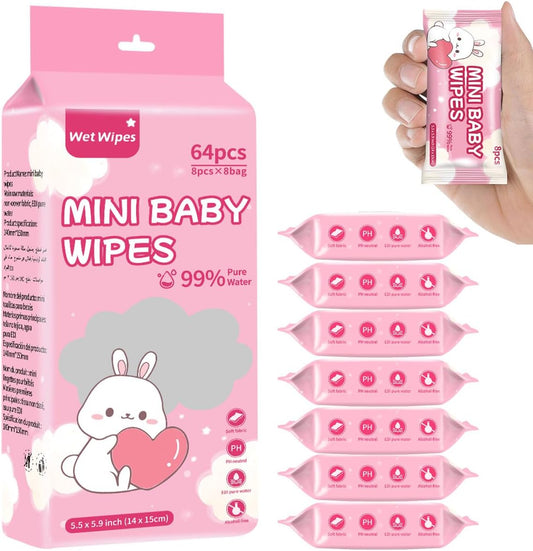 64 pcs Soft Baby Wet Wipes Gentle, Refreshing & Safe for Delicate Ski