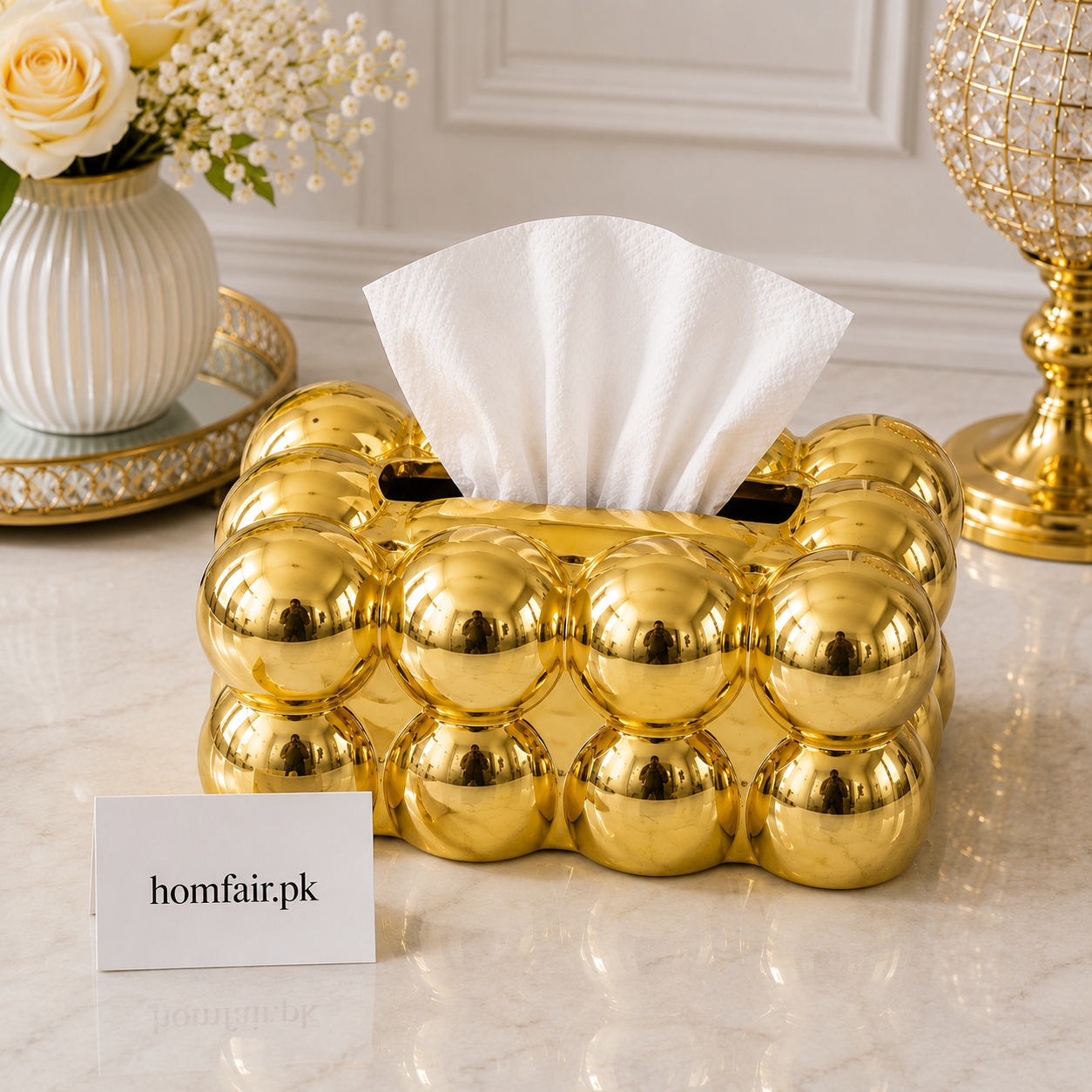 Premium Plastic Gold Bubble Tissue Box Luxury Decorative Tissue Holder