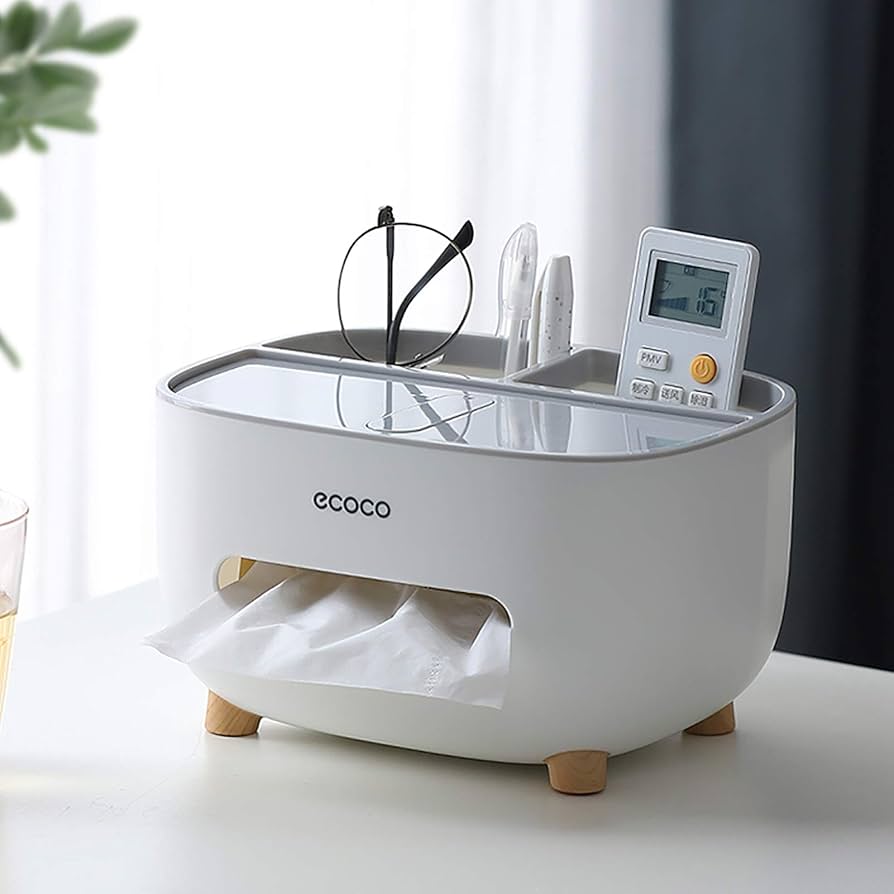 Ecoco Tissue Box Holder with Organizer Tray