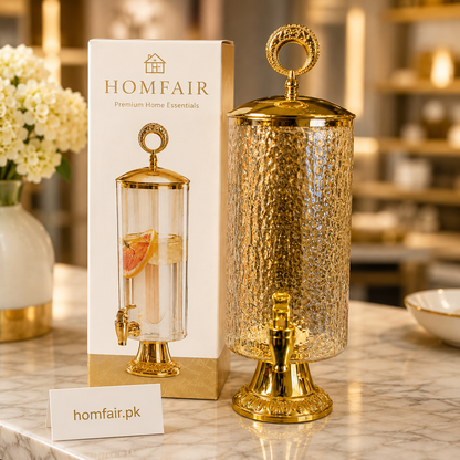 Luxury Crystal Beverage Juice Dispenser with Gold Stand & Tap