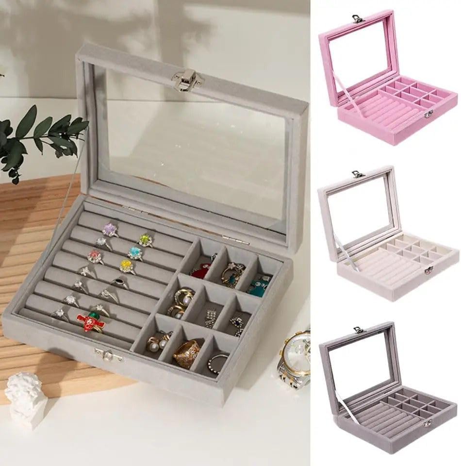 Luxury Glass Top Velvet Jewelry Organizer Box