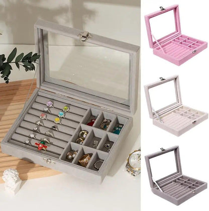 Luxury Glass Top Velvet Jewelry Organizer Box
