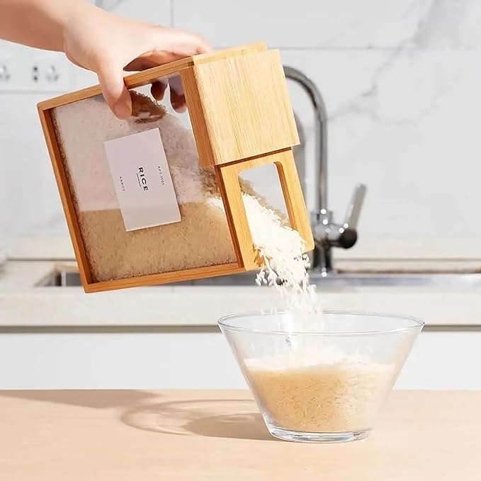 Bamboo Wooden Grain Storage Box Airtight Food Container for Kitchen