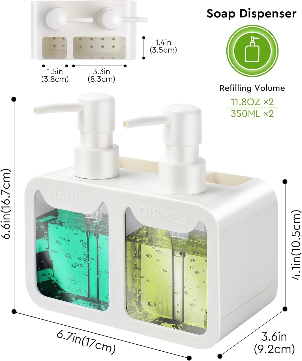 Luxury Dual Soap & Dishwashing Liquid Dispenser with Sponge Holder