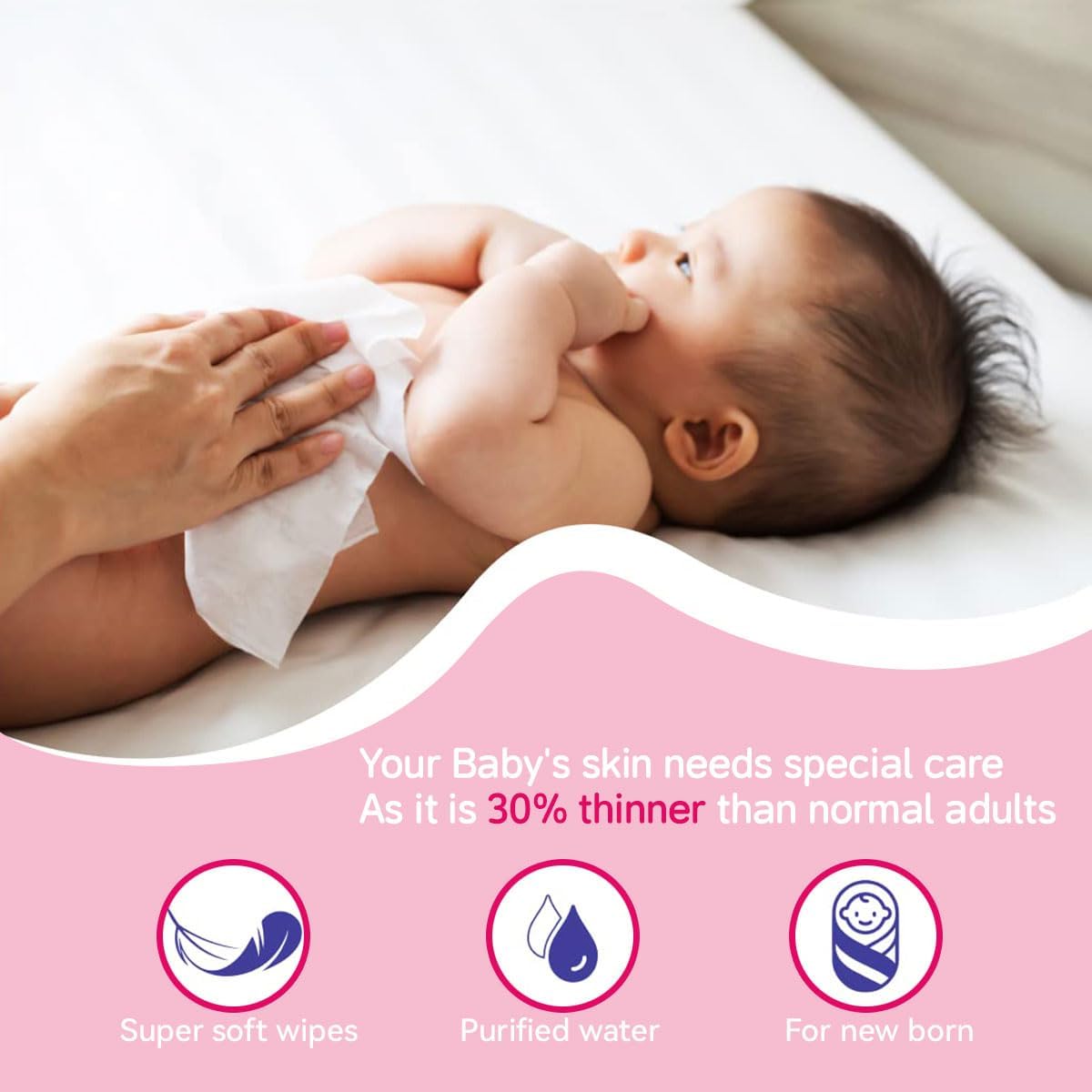 64 pcs Soft Baby Wet Wipes Gentle, Refreshing & Safe for Delicate Ski