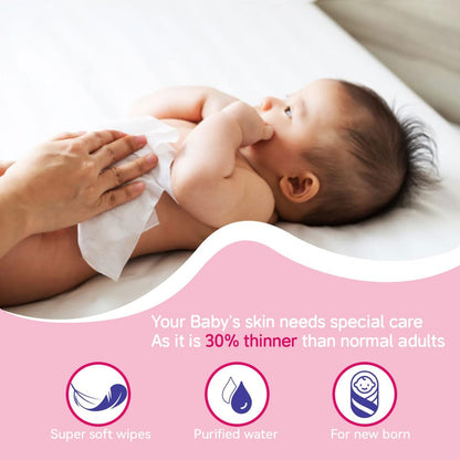 64 pcs Soft Baby Wet Wipes Gentle, Refreshing & Safe for Delicate Ski