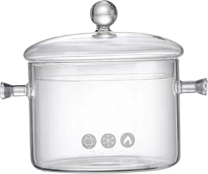 Glass Pots for Cooking On Stove Glass Heat-Resistant Glass Simmer Borosilicate Glass Cooking Pot with Lid and Handles