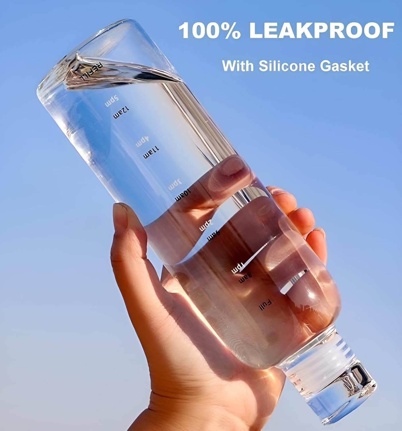 Time Marker Glass Water Bottle Leakproof Sport Hydration Bottle