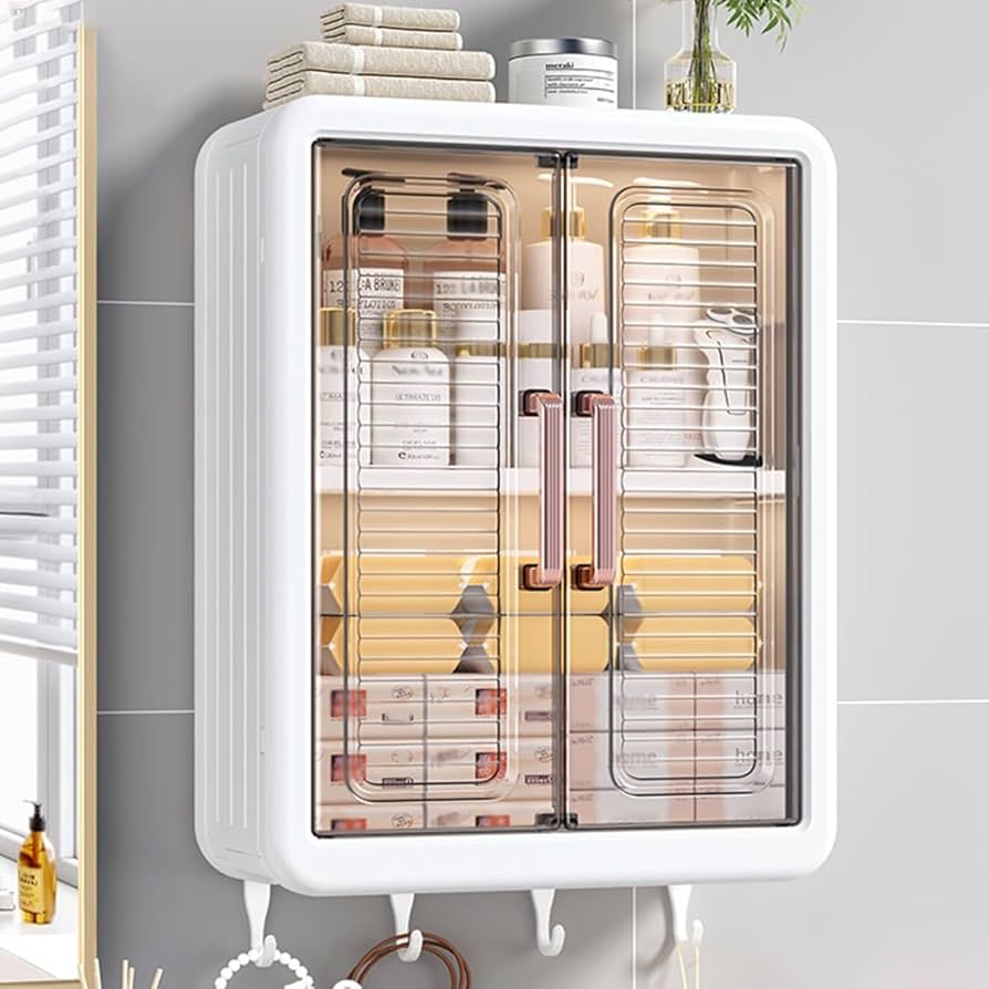 Wall Mounted Bathroom Storage Cabinet with Hooks Space-Saving Organizer