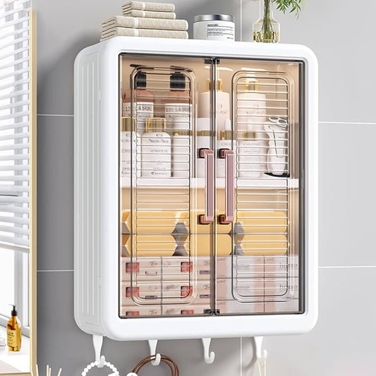 Wall Mounted Bathroom Storage Cabinet with Hooks Space-Saving Organizer