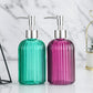 Glass Soap Dispenser Bottles with Silver Pump, 400ml Refillable Vertical Stripe Design (Random Colours)