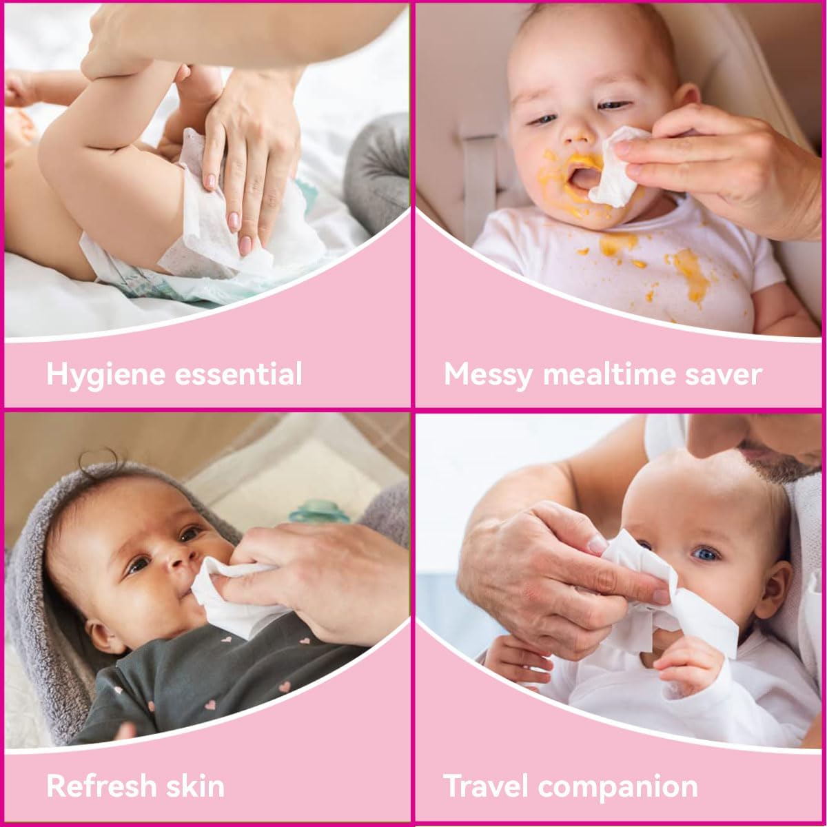 64 pcs Soft Baby Wet Wipes Gentle, Refreshing & Safe for Delicate Ski