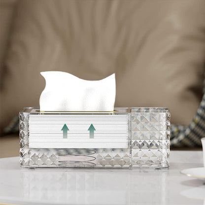 Luxury Crystal Tissue Box Organizer with Remote Holder & Storage Compartments