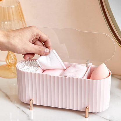 Luxury Cotton Pad & Cosmetic Organizer Box with Transparent Lid