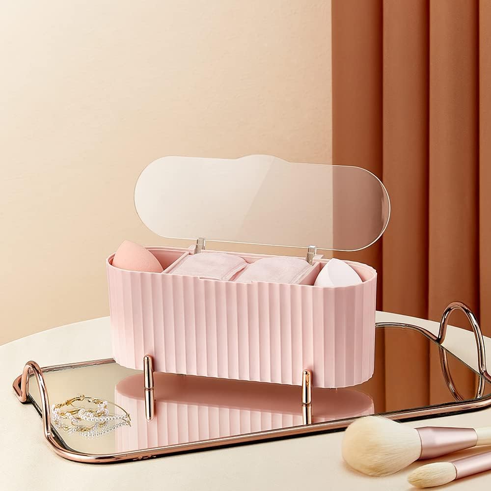 Luxury Cotton Pad & Cosmetic Organizer Box with Transparent Lid