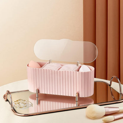 Luxury Cotton Pad & Cosmetic Organizer Box with Transparent Lid