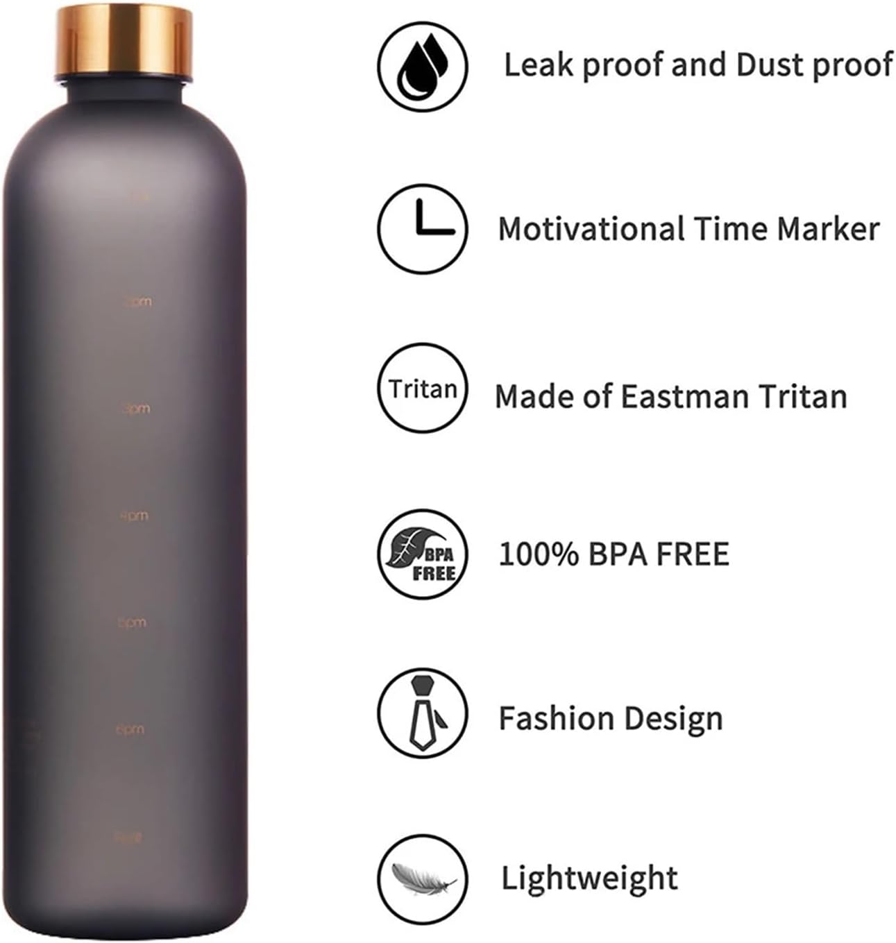 1L Motivational Water Bottle with Time Marker Acrylic Drink Tracker