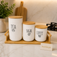 3-Piece Ceramic Kitchen Storage Jar Set with Bamboo Lids & Wooden Tray
