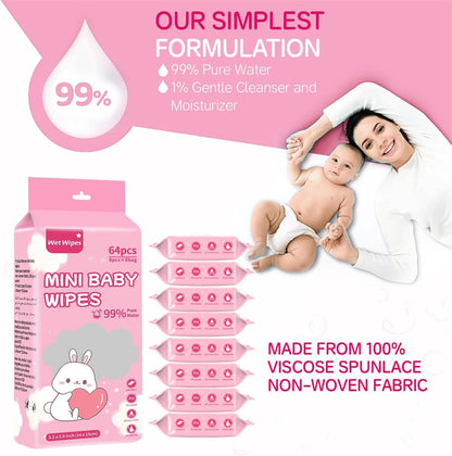 64 pcs Soft Baby Wet Wipes Gentle, Refreshing & Safe for Delicate Ski
