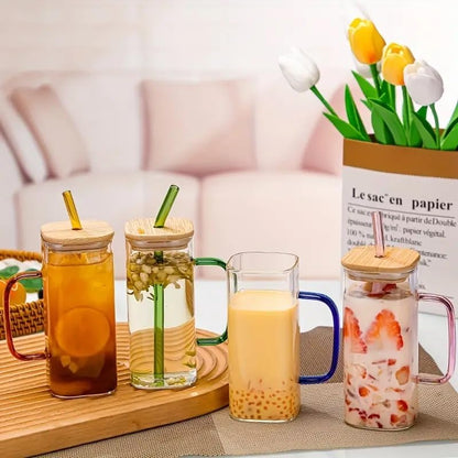 Stylish Design Coffee Glass Mug with Straw Modern Reusable Drinkware
