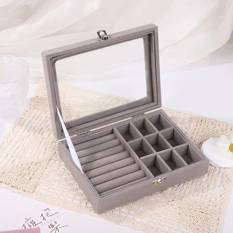 Luxury Glass Top Velvet Jewelry Organizer Box