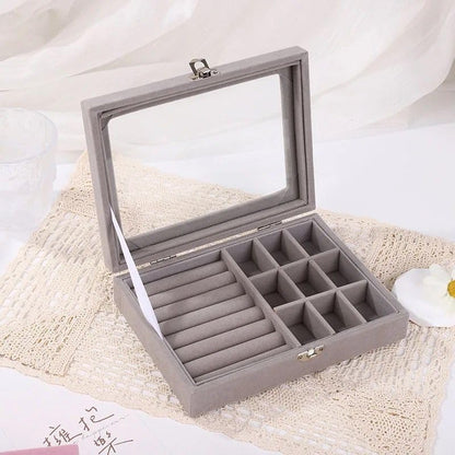 Luxury Glass Top Velvet Jewelry Organizer Box